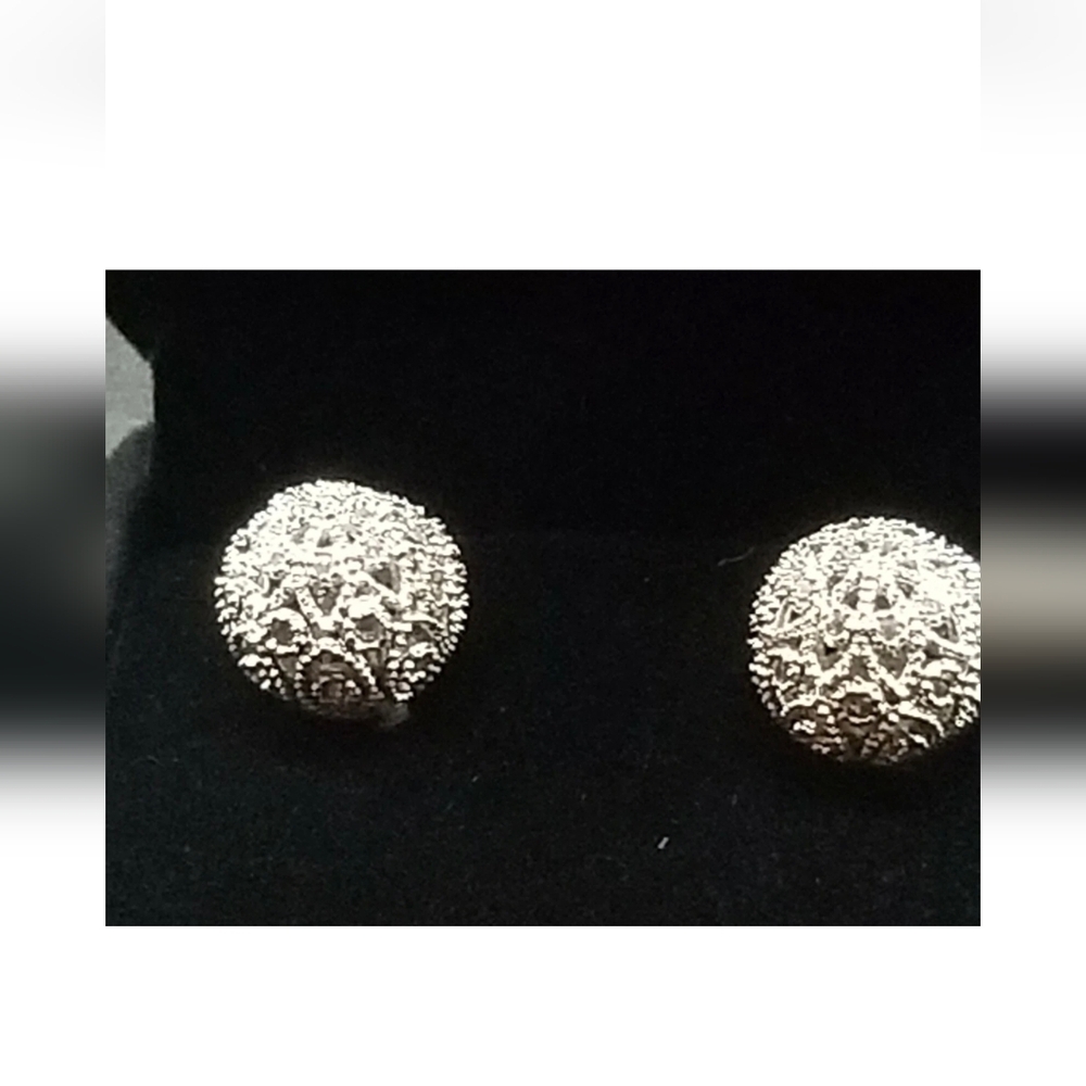 ORROUS & CO 18k White Gold Plated Cubic Zirconia Princess Ball Studs Reversible - Picture 3 of 8